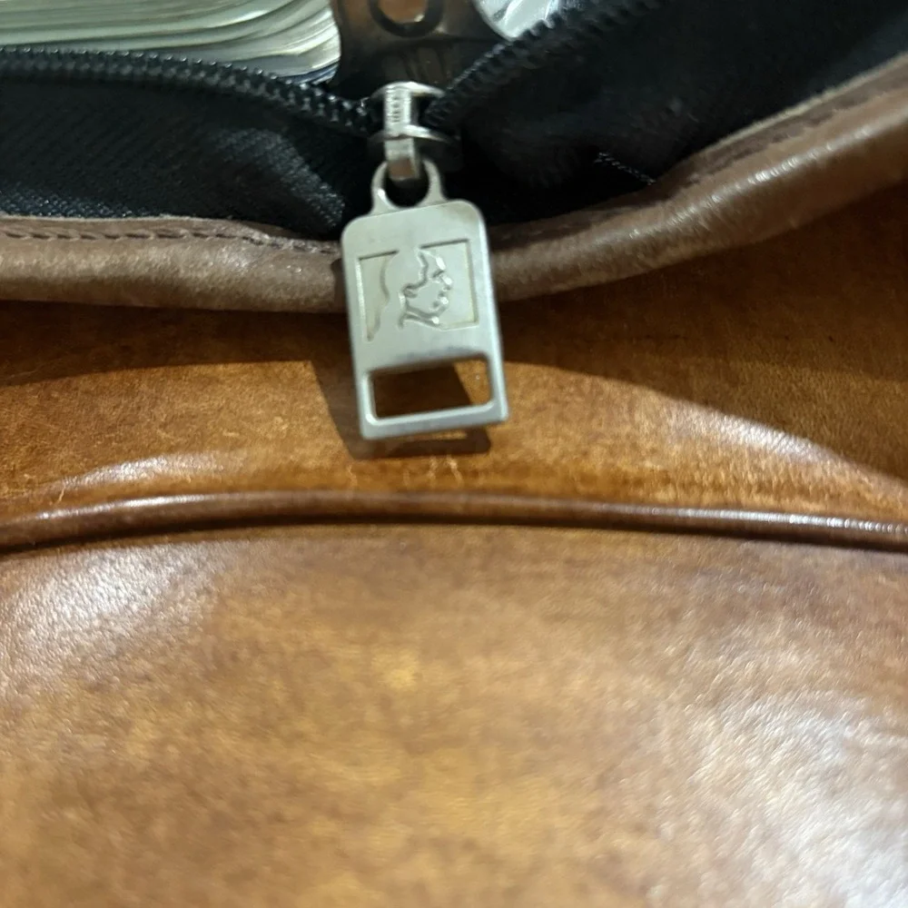 Franklin Quest Pre-Covey Green Line Canvas Brown Leather Trim Planner 7 Ring Zip